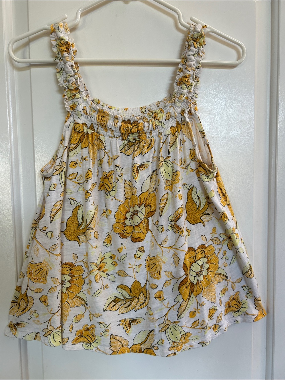 LOFT Cream Tank Top with Yellow Floral Print